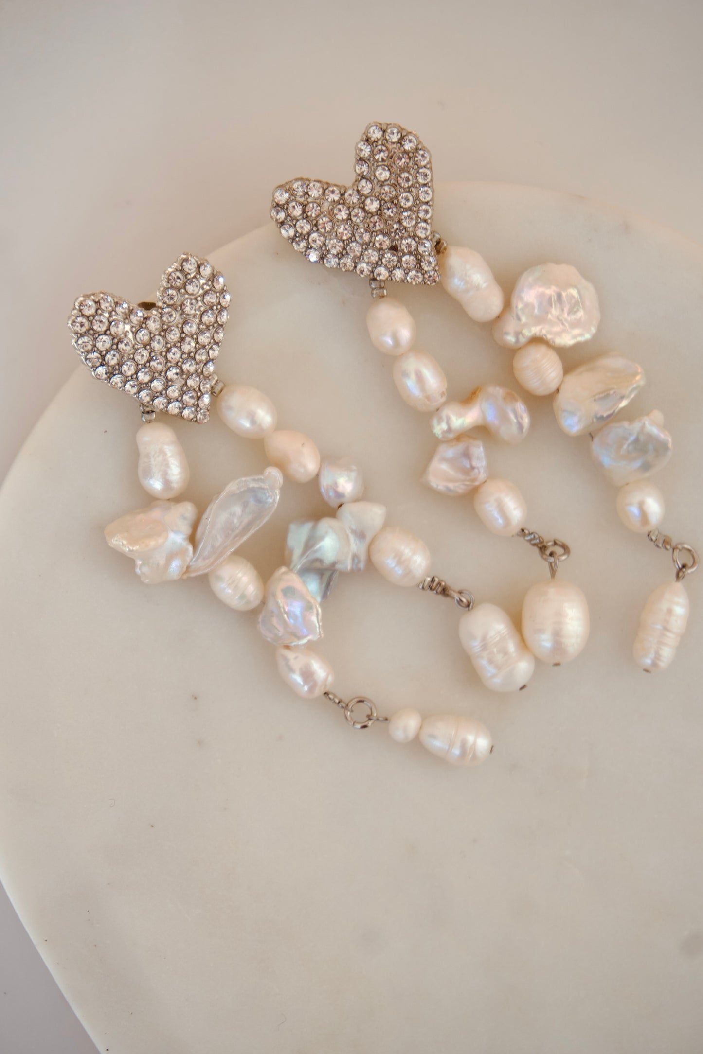 Crystal Heart Pearl Drops