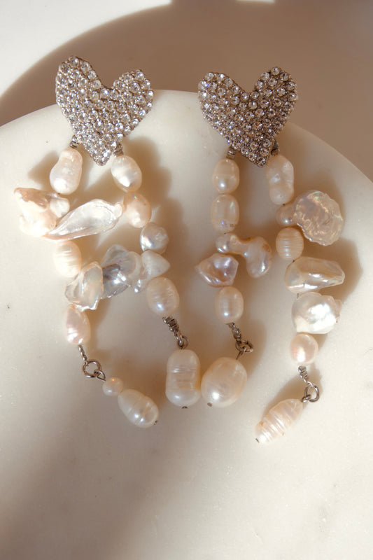 Crystal Heart Pearl Drops