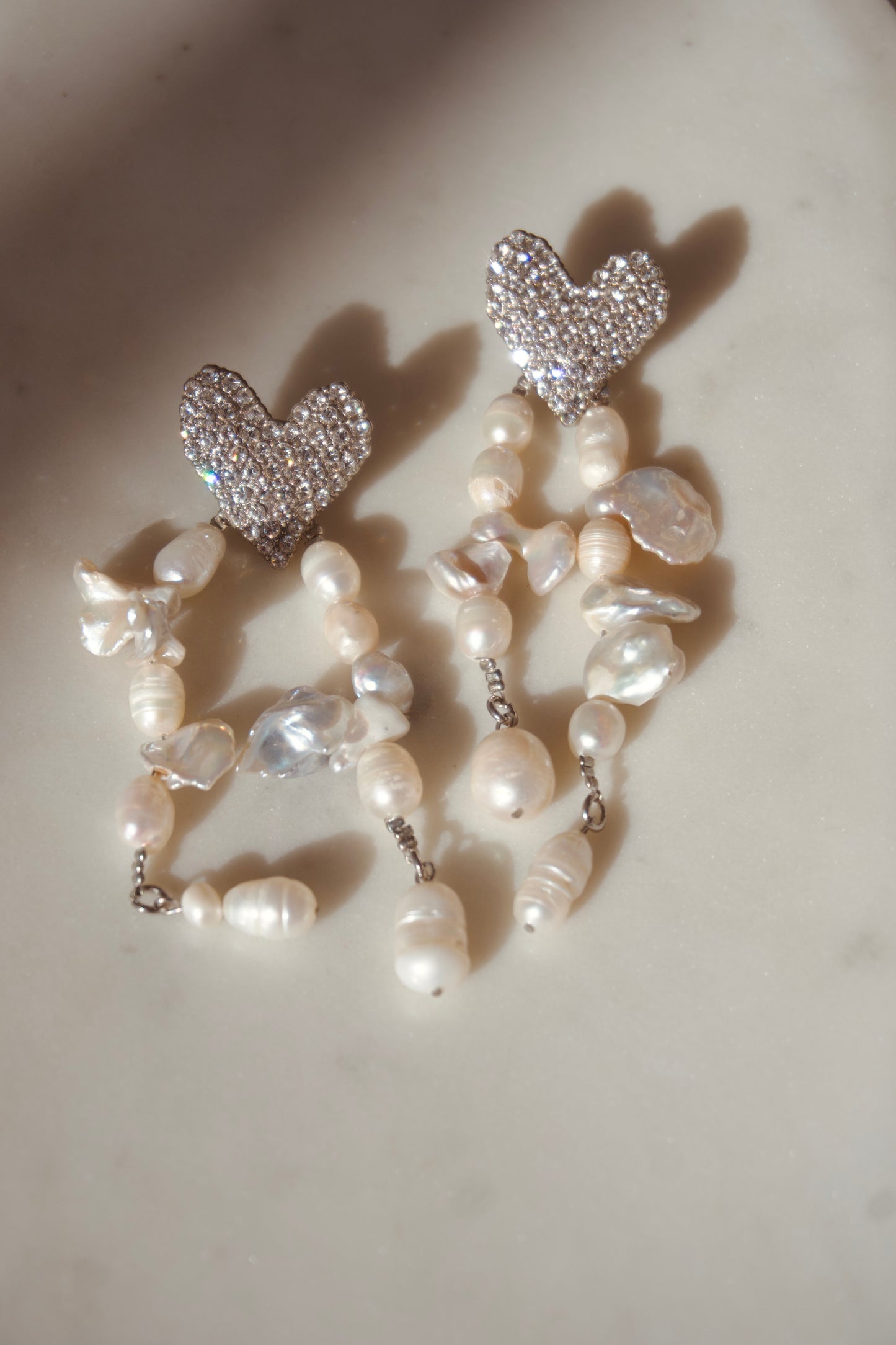 Crystal Heart Pearl Drops